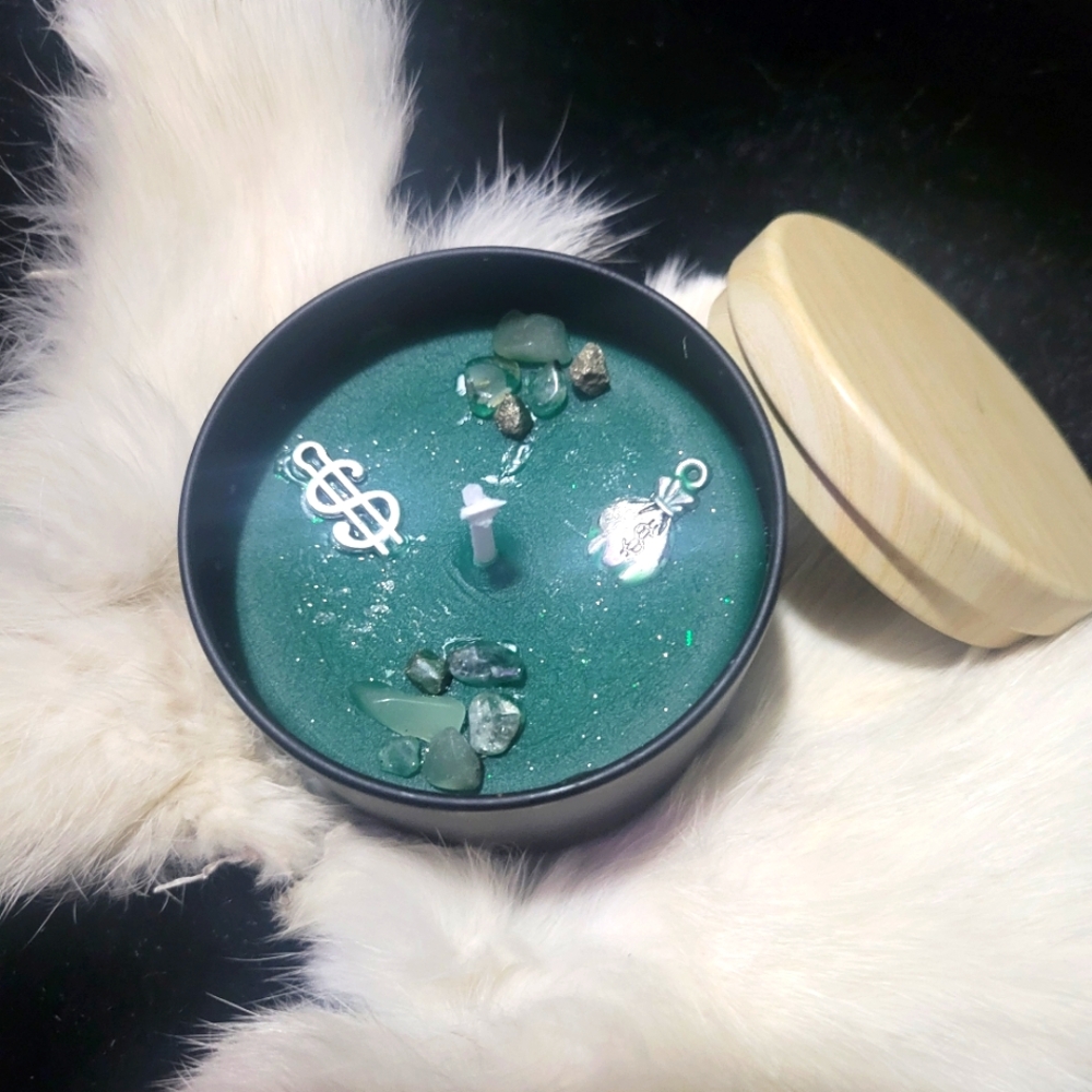 Money Manifesting Candle anointed with King Midas Oil and Money Drawing oil.